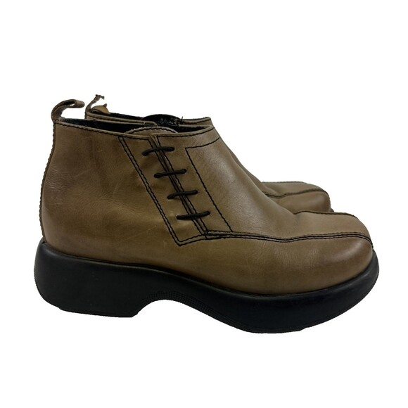 Dansko Vintage Platform Bootie Brown Tan Leather Laces Side Zip Womens 37 US 6.5 - Picture 2 of 14